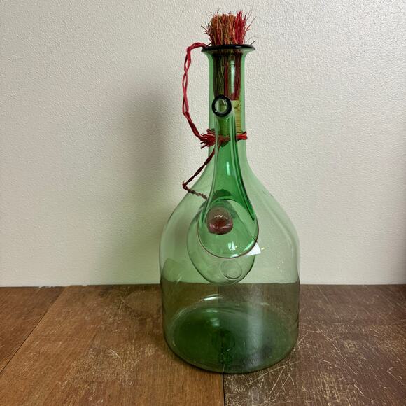 Green‎ Glass Wine Decanter Jug Vintage Italian Hand Blown Ice Chamber Terrarium - Picture 8 of 11